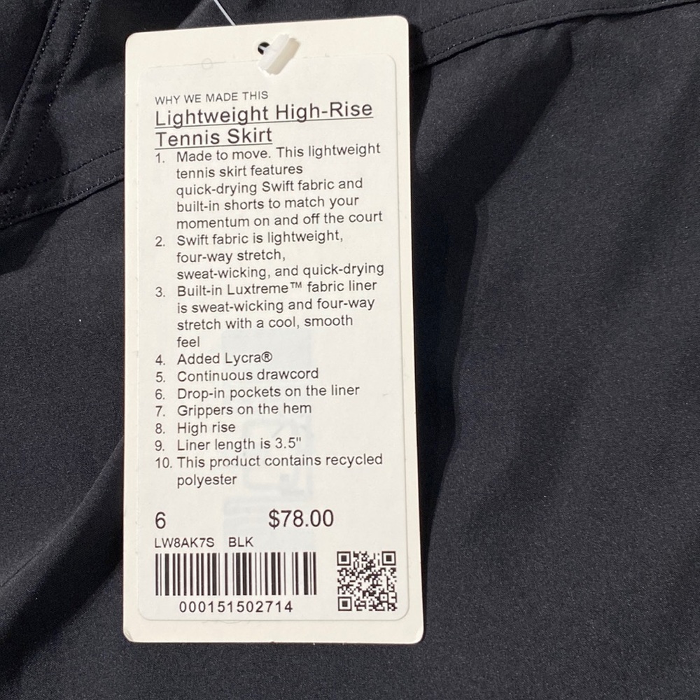 Lululemon Lightweight High Rise Tennis Skirt Black - Picture 2 of 5